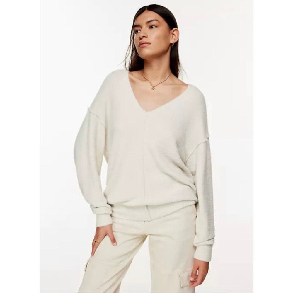 Aritzia Wilfred Merian Hush Knit V-Neck Sweater In Cream XS Classic Neutral